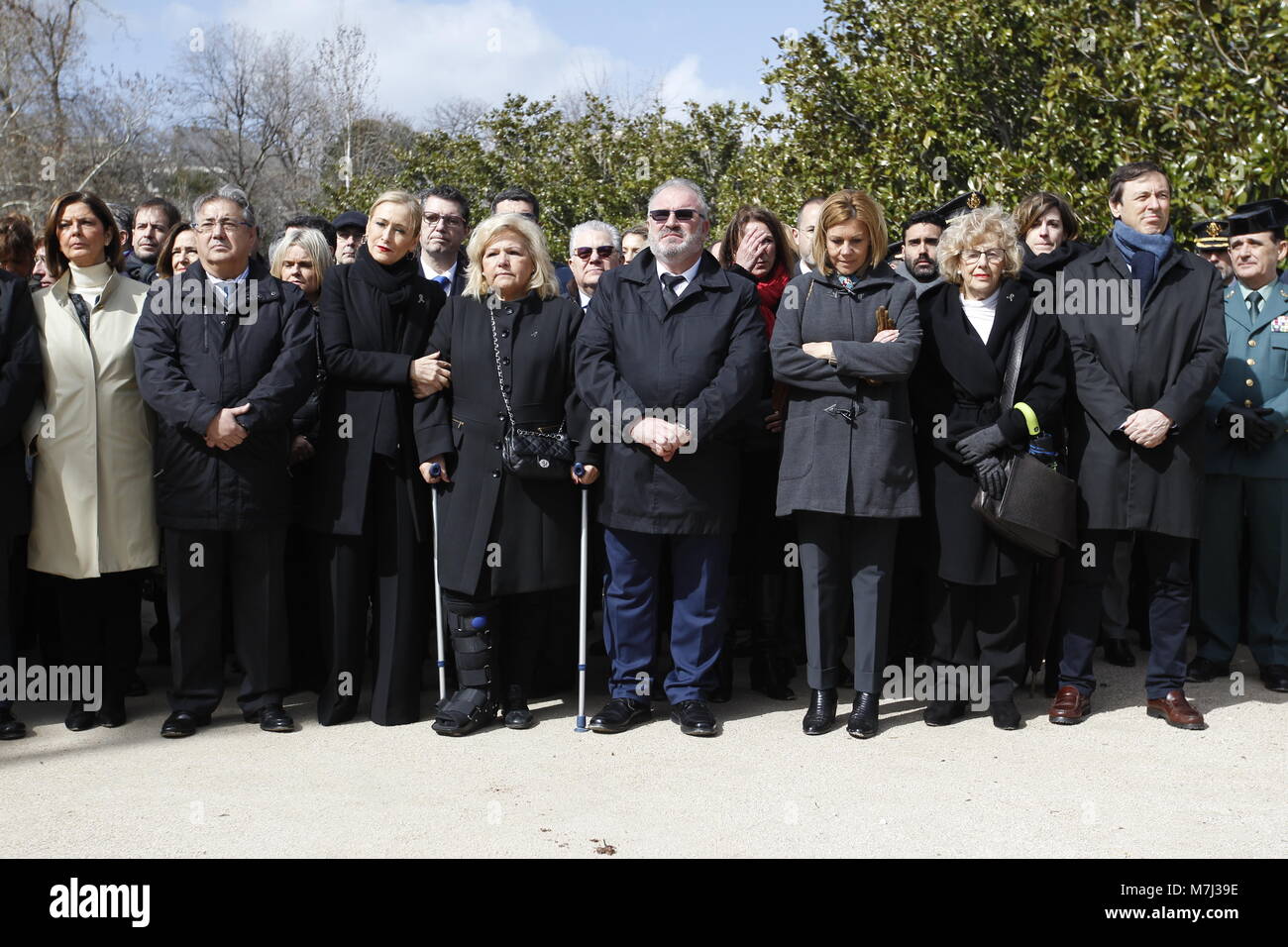 Madrid, Spain. 11th March, 2018.President of the Community of Madrid, Cristina Cifuentes, politicans Juan Ignacio Zoido, Maria Dolores de Cospedal, Manuela Carmena during a tribute in memory of the victims of the attack of 11-M 2004, at the forest of the Retiro Park on Sunday 11 March 2018. Credit: Gtres Información más Comuniación on line, S.L./Alamy Live News Stock Photo