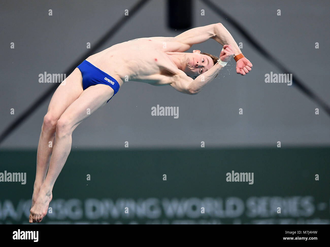 Beijing, China. 11th Mar, 2018. Benjamin Auffret of France competes during  the men's 10m platform final at the FINA Diving World Series 2018 in  Beijing, capital of China, on March 11, 2018.