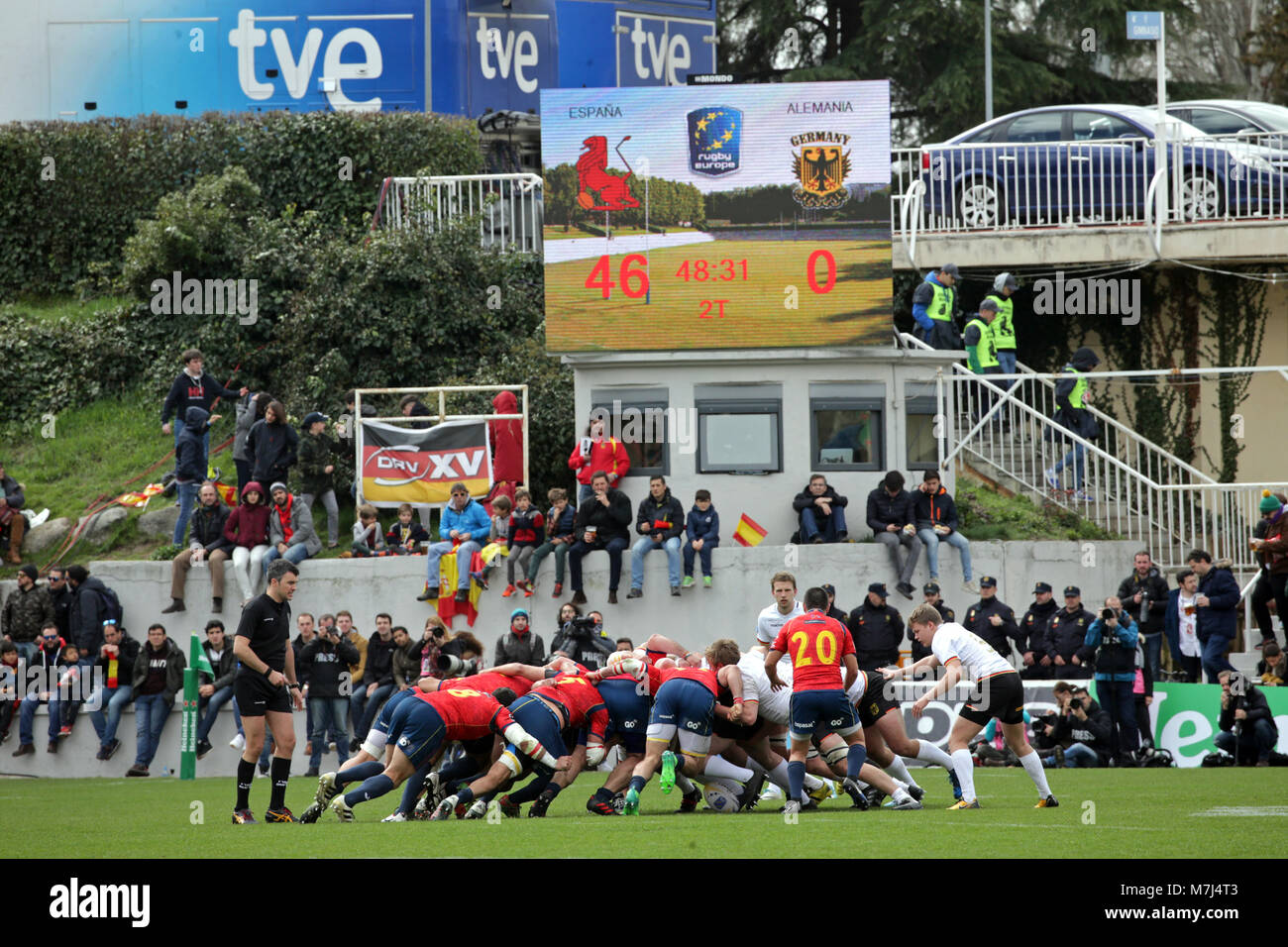 during the match of rugby between Spain vs Germany in the Central of Complutense Madrid on Sunday 11 March 2018. Spain won (84-10) Germany. Credit: Gtres Información más Comuniación on line, S.L./Alamy Live News Stock Photo