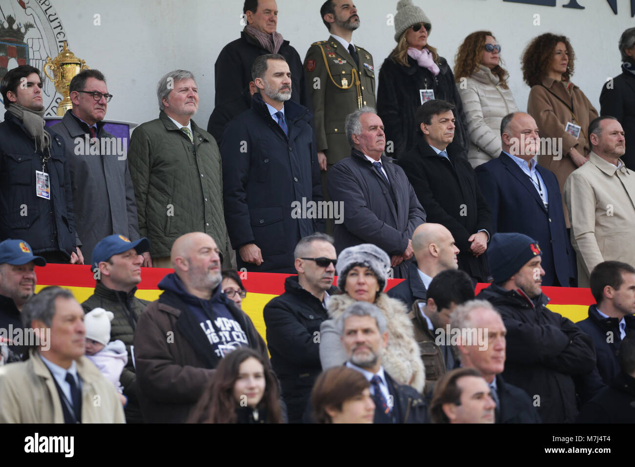 Madrid, Spain. 11th March, 2018. Spanish King Felipe VI and Inigo Mendez de Vigo during the match of rugby between Spain vs Germany in the Central of Complutense Madrid on Sunday 11 March 2018. Spain won (84-10) Germany. Credit: Gtres Información más Comuniación on line, S.L./Alamy Live News Stock Photo