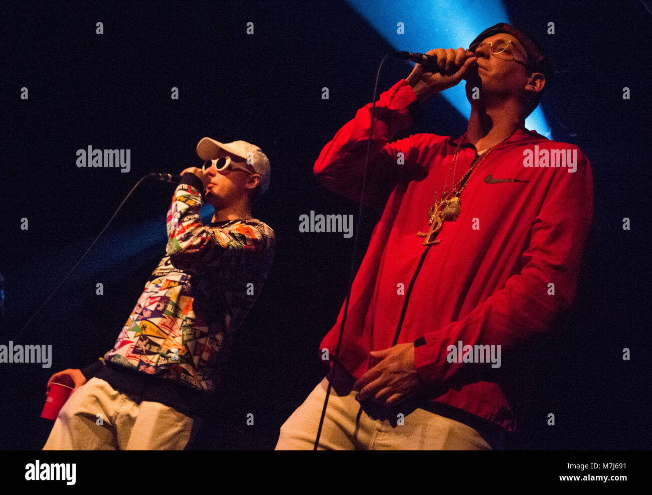 10 March 2018, Germany, Berlin The singer Hustensaft Juengling (L) (lit. Cough Syrup Youngster