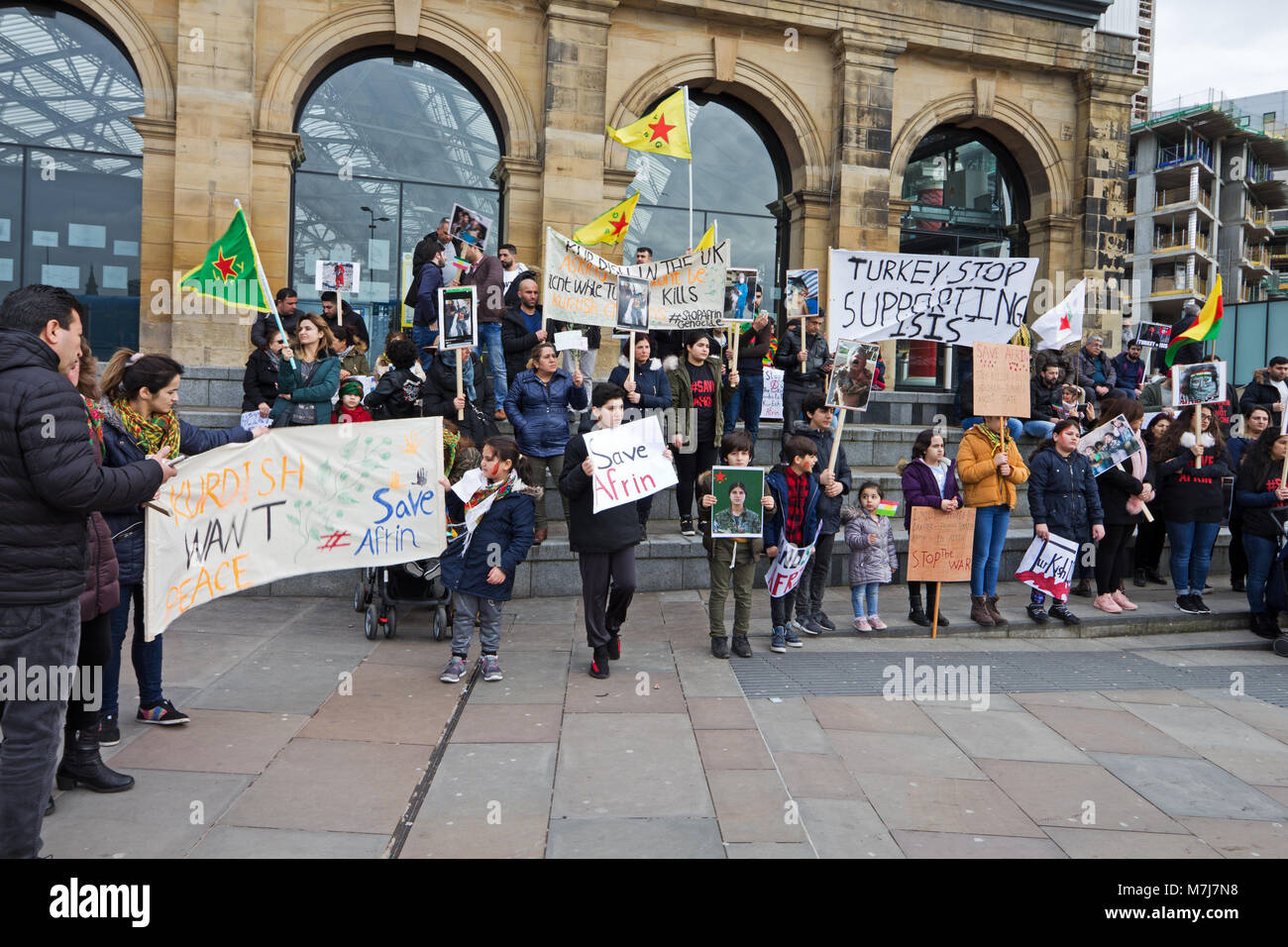 Liverpool, UK. 11th March 2018. People demonstrating against the Turkish Military assault on Kurdish forces in Afrin Syria. Credit: Ken Biggs/Alamy Live News. Stock Photo