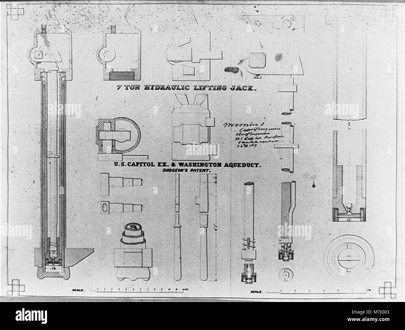 7 ton hydraulic lifting jack, U.S. Capitol Ex. and Washington Aqueduct, Dudgeon's patent LCCN2002717753 Stock Photo