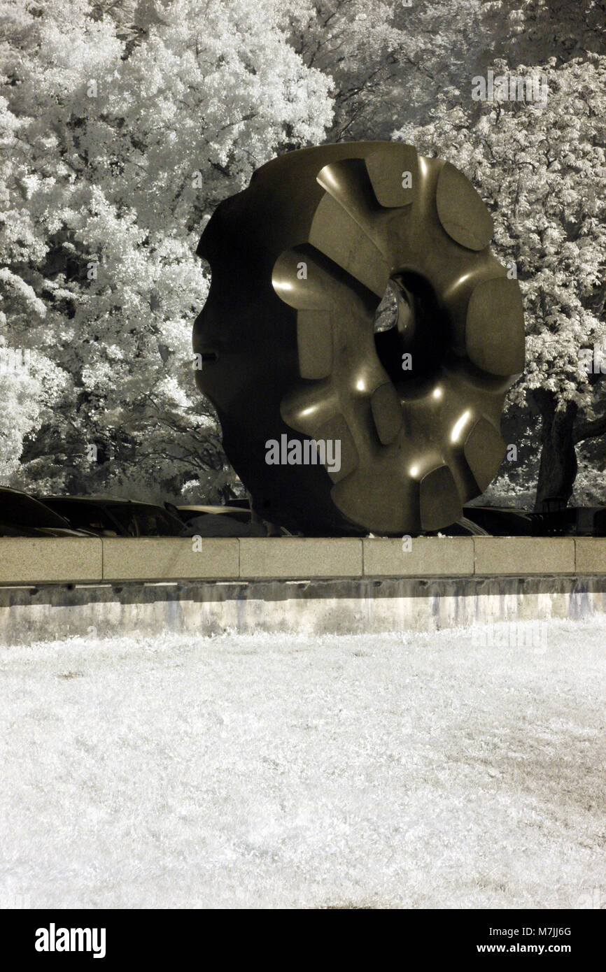 Infrared image of Black Sun sculpture at Volunteer Park, Seattle Stock Photo
