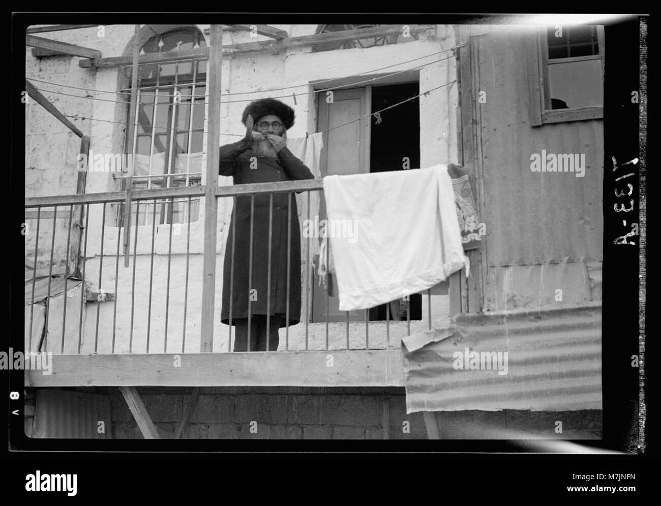 Sabbath shofar being blown, Askenazim (i.e., Ashkenazi) Jew LOC matpc.16611 Stock Photo