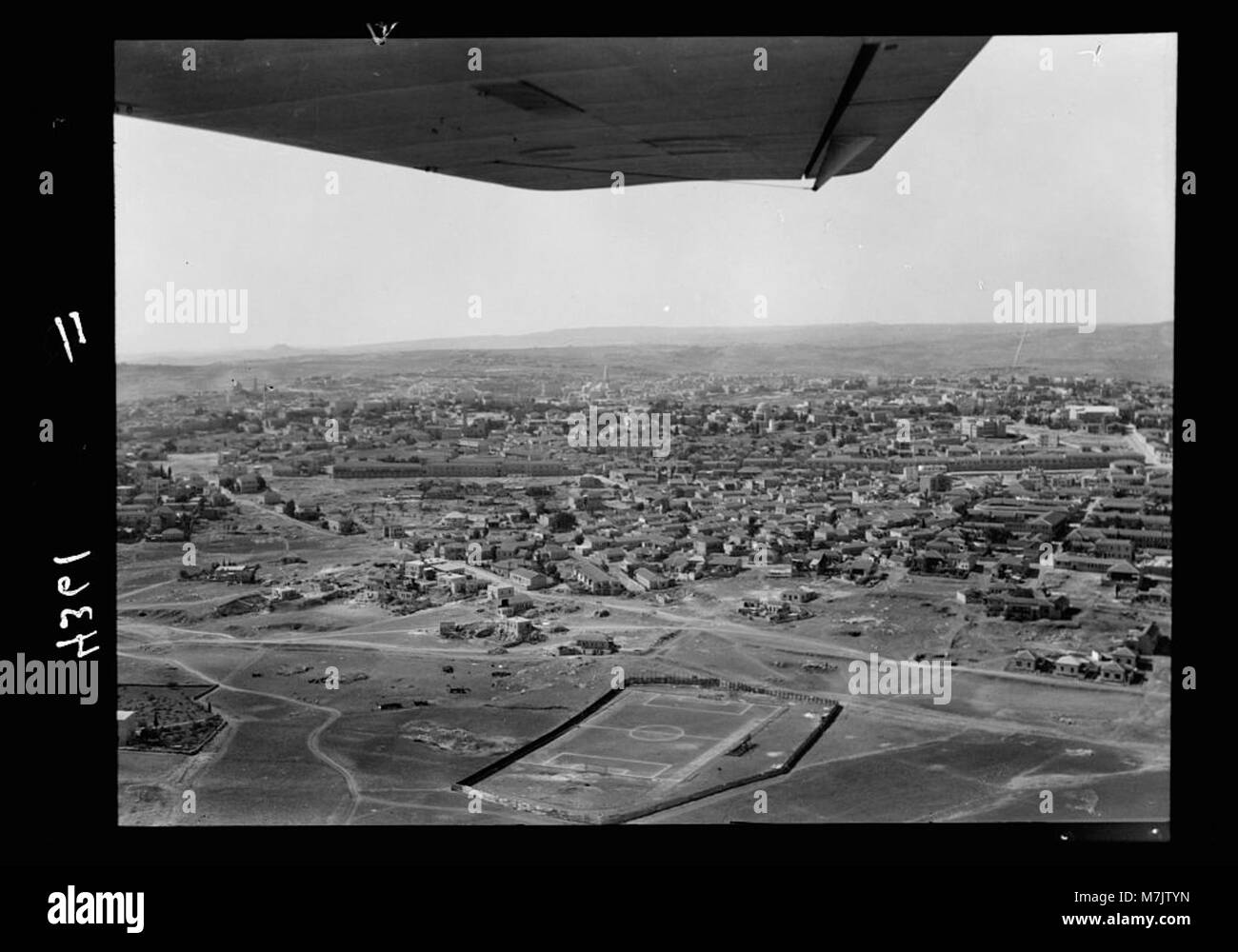 Air views of Palestine. Newer Jerusalem from the north. Hashmonean football ground in foreground, Mea-Shearim just beyond LOC matpc.15853 Stock Photo