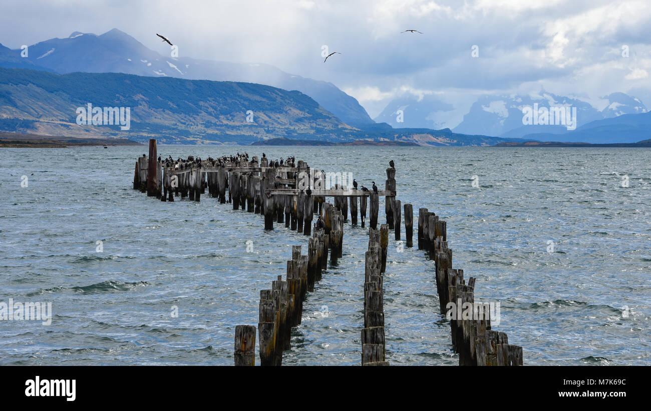 The Old Pier (Muelle Historico) in Almirante Montt Gulf in Patagonia