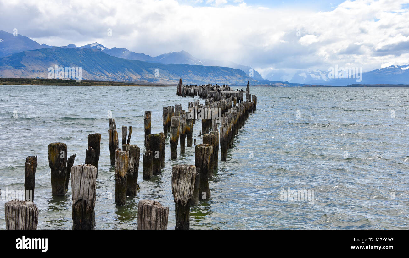 The Old Pier (Muelle Historico) in Almirante Montt Gulf in Patagonia