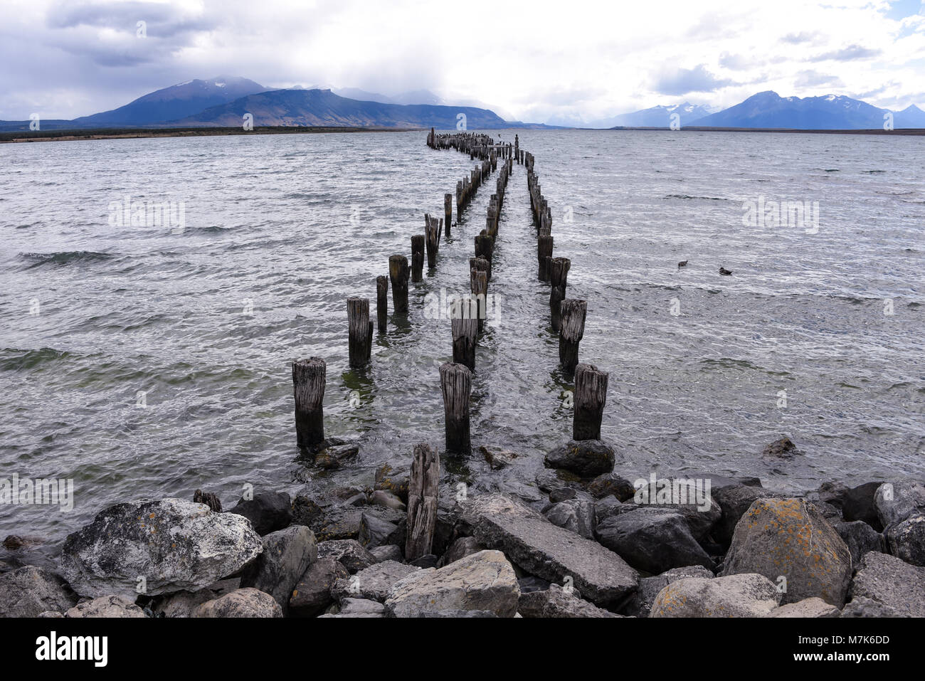 The Old Pier (Muelle Historico) in Almirante Montt Gulf in Patagonia