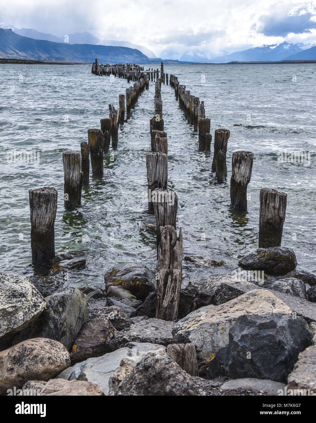 The Old Pier (Muelle Historico) in Almirante Montt Gulf in Patagonia