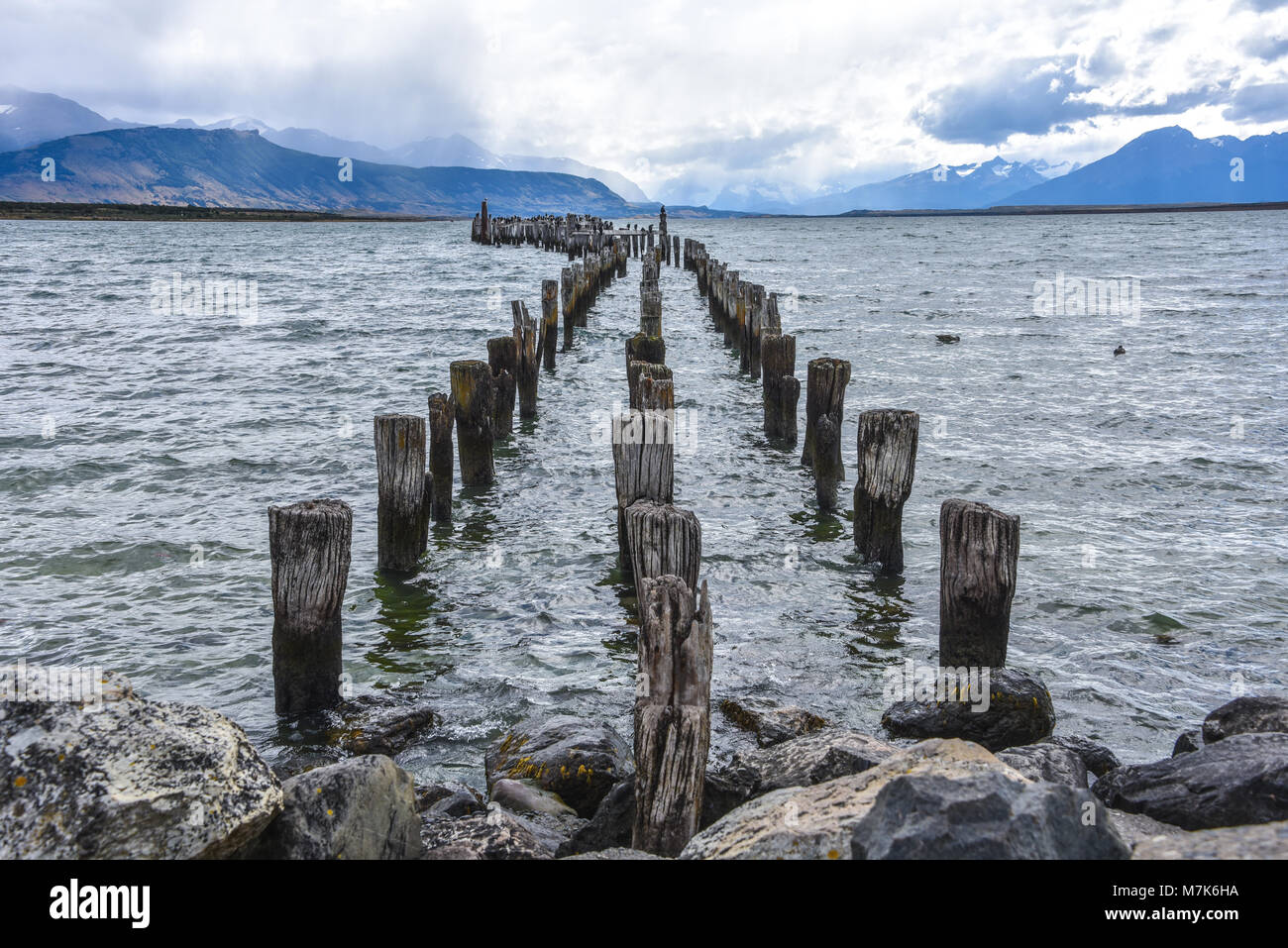 The Old Pier (Muelle Historico) in Almirante Montt Gulf in Patagonia