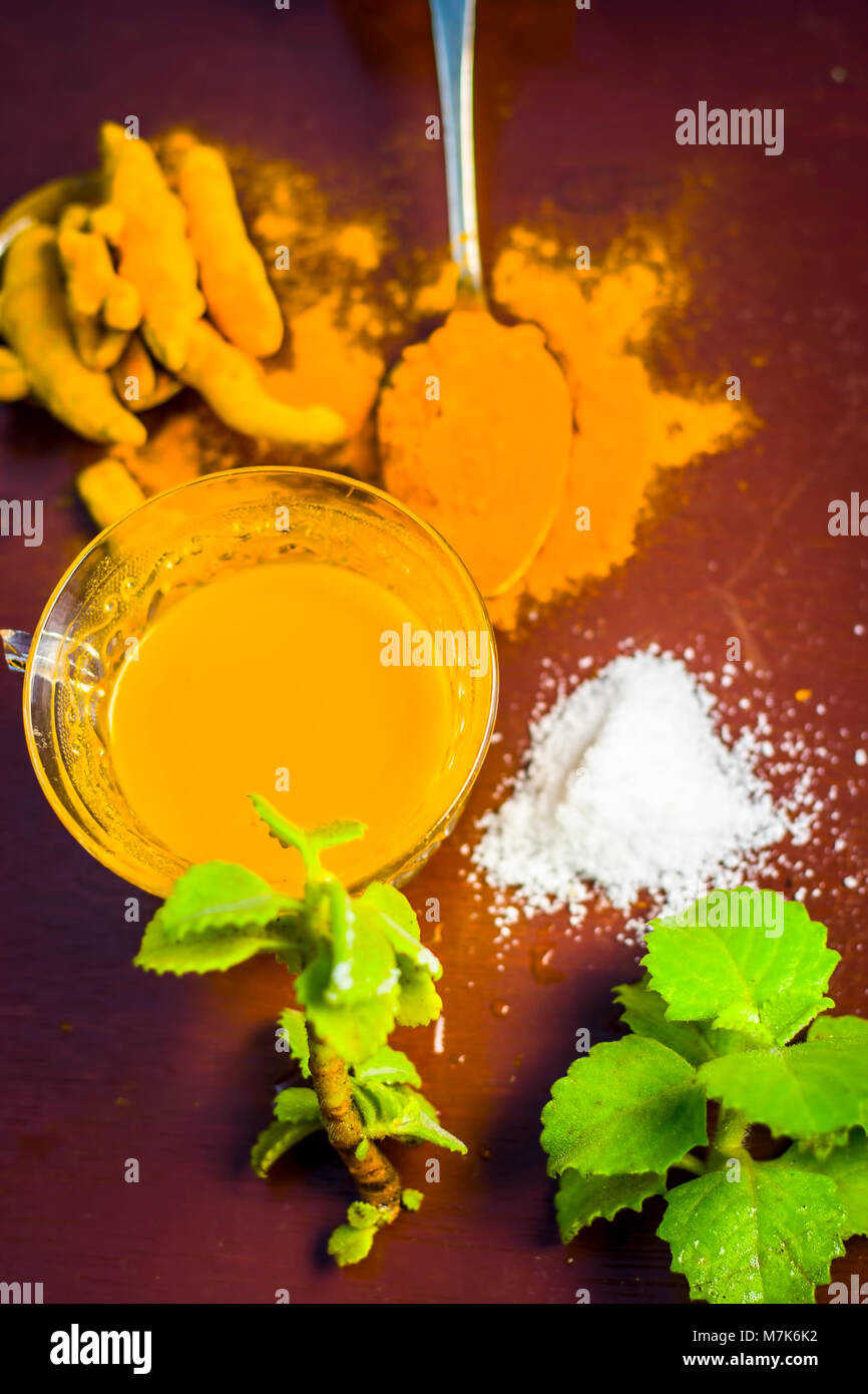 Tea of turmeric,Curcuma longa,Haldi, Ajwain,Trachyspermum ammi and salt