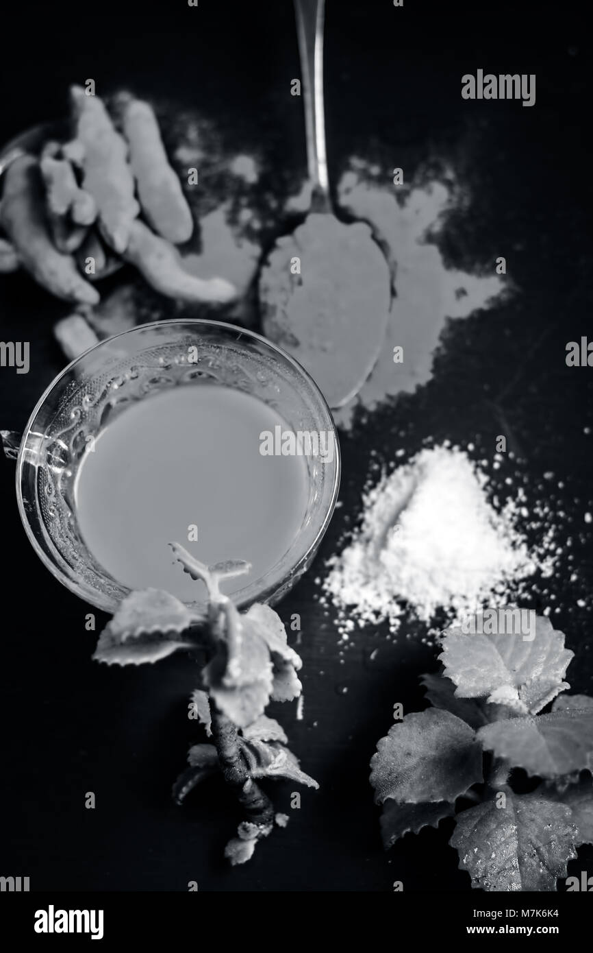 Tea of turmeric,Curcuma longa,Haldi, Ajwain,Trachyspermum ammi and salt