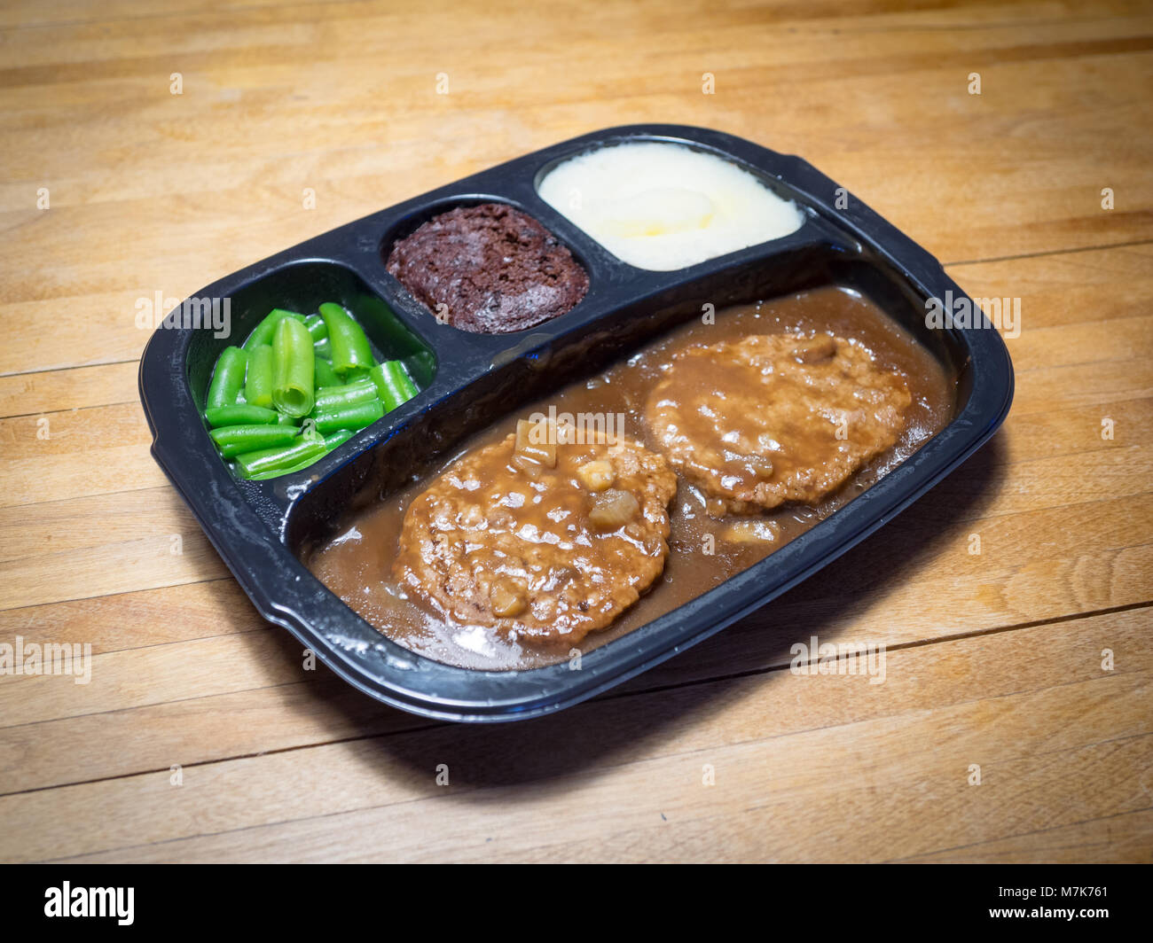 A Swanson Hungry-Man salisbury steak TV dinner (frozen dinner). Stock Photo