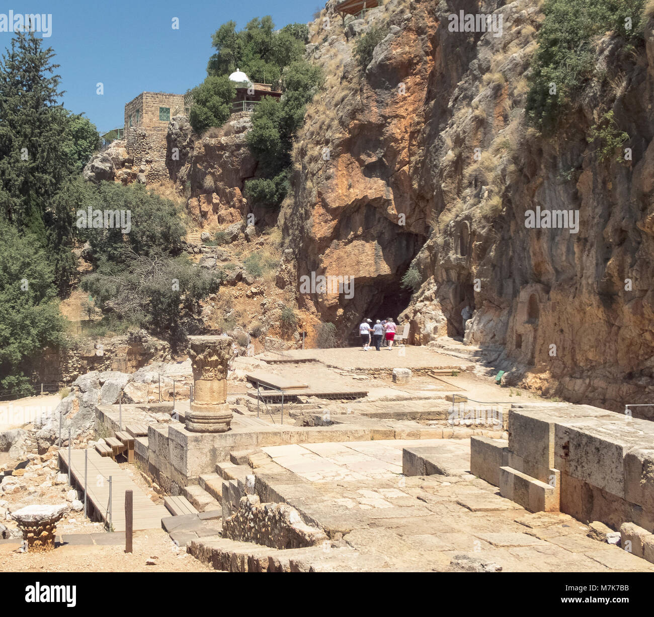 the temple of the Greek god Pan sits beneath the grave of muslim holy man Nebi Khader at Banias Park Stock Photo