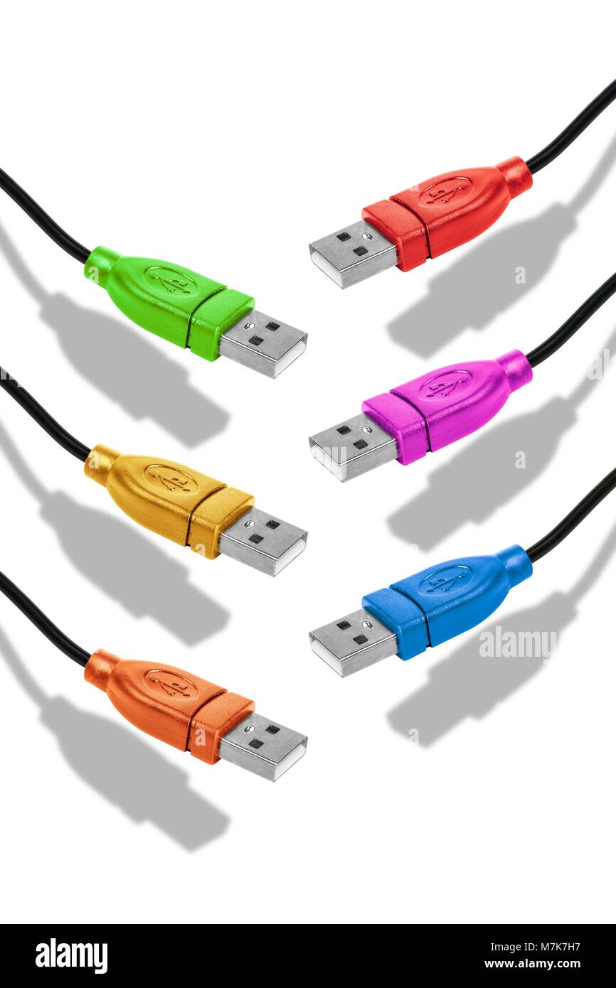 Usb Colourful Colorful USB cables isolated at white background with shadow Stock ...