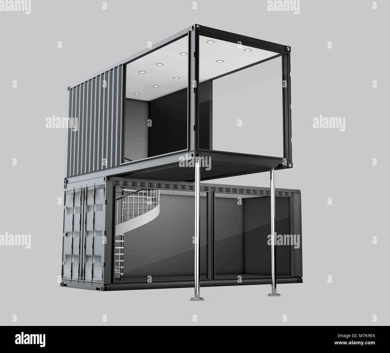Converted old shipping container, 3d Illustration isolated gray Stock ...