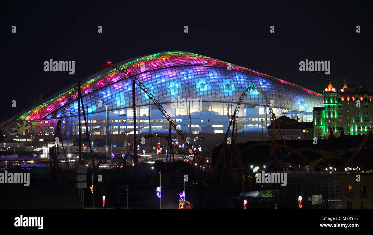 Sochi Fisht arena night panoramic 16:9 horizontal photo Stock Photo