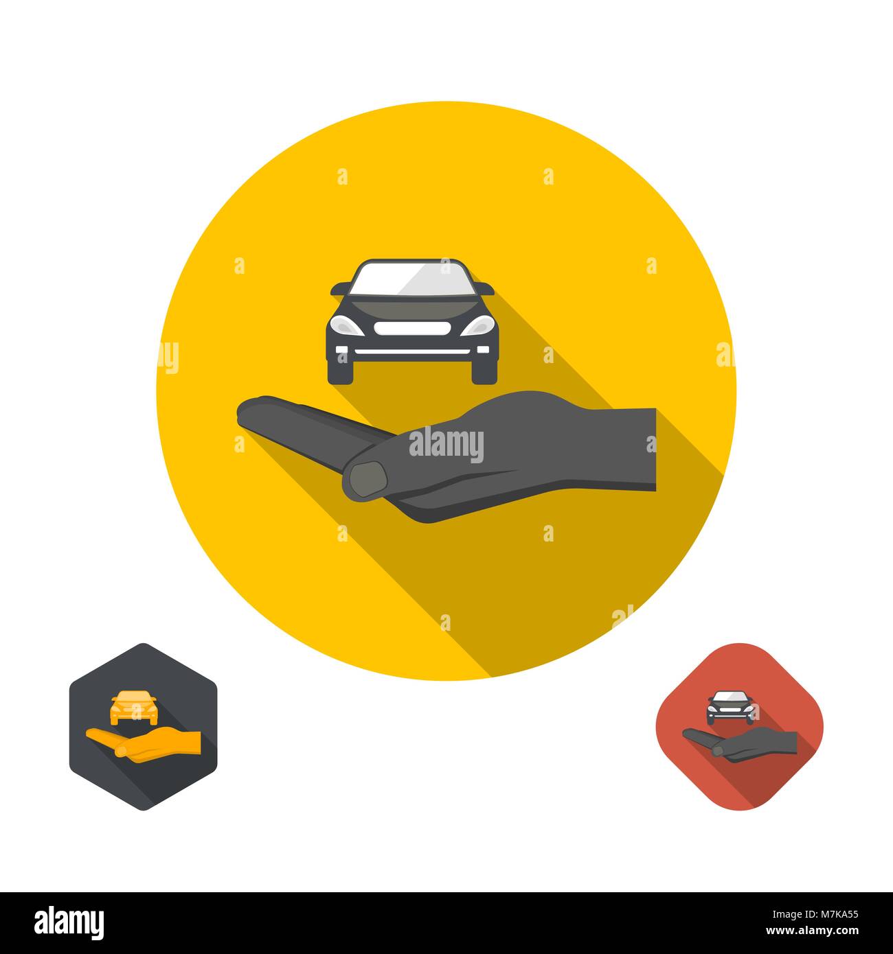 Icon insurance of cars. Cars under protection. A vector illustration in flat style. Stock Vector
