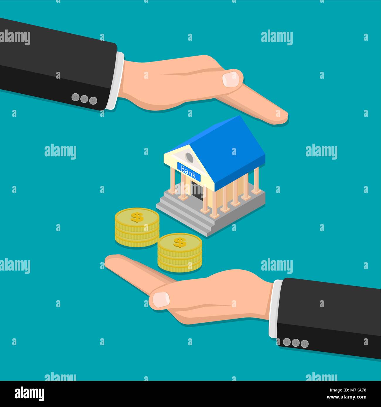 Concept of insurance of money. Investments and banking. A vector illustration in flat style. Stock Vector