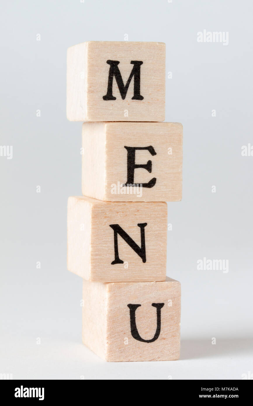 Table Menu Blocks Wooden Building Blocks Written MENU Stock Photo - Alamy