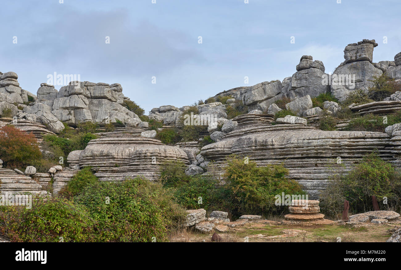 Some of the Rock Scenery at the El Torcal national Reserve in Andalucia, Spain. The Limestone Karst scenery is some of the best preserved in Europe. Stock Photo