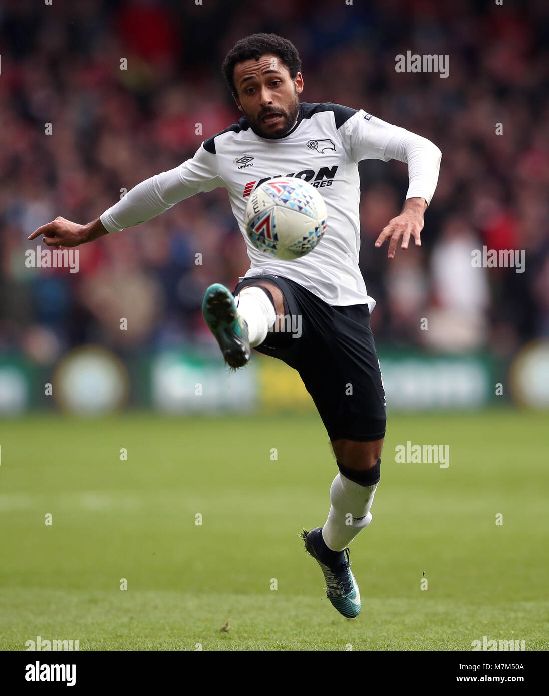 Derby County's Ikechi Anya during the Sky Bet Championship match at the City Ground, Nottingham. PRESS ASSOCIATION Photo. Picture date: Sunday March 11, 2018. See PA story SOCCER Forest. Photo credit should read: Nick Potts/PA Wire. RESTRICTIONS: No use with unauthorised audio, video, data, fixture lists, club/league logos or 'live' services. Online in-match use limited to 75 images, no video emulation. No use in betting, games or single club/league/player publications. Stock Photo