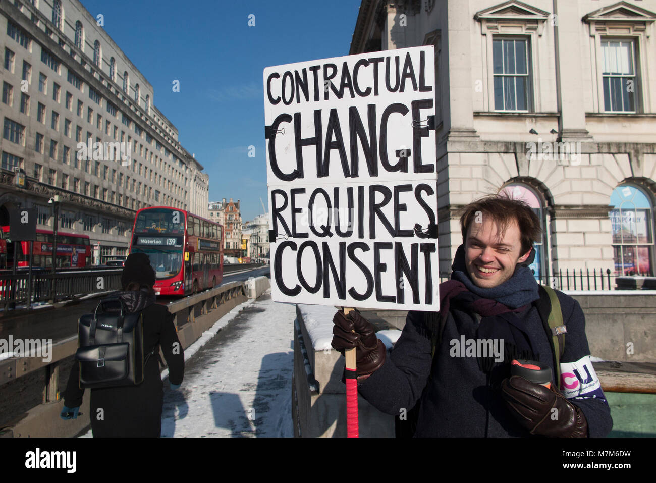 A demonstrator demanding a change to university lecturers pension payments Stock Photo