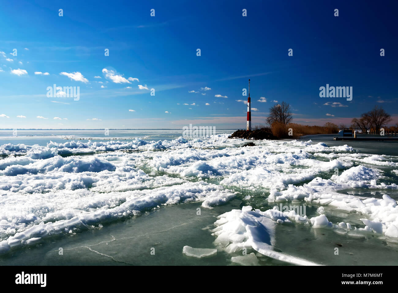 Breakwater at Lake Balaton in wintertime, Hungary ( Badacsony ) Stock Photo