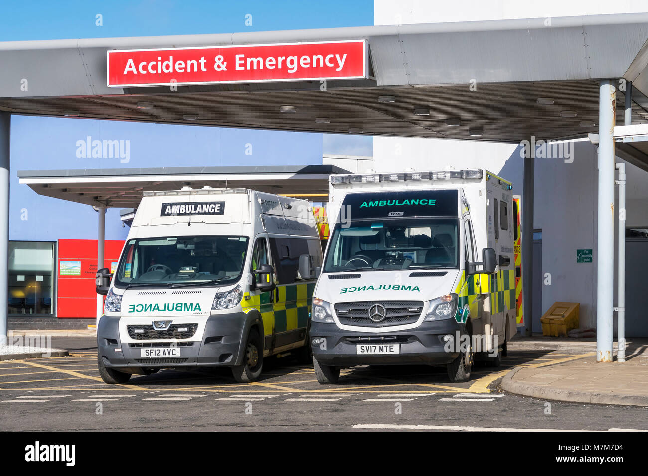 Two Ambulances Parked Outside The Accident And Emergency Department Of Crosshouse University
