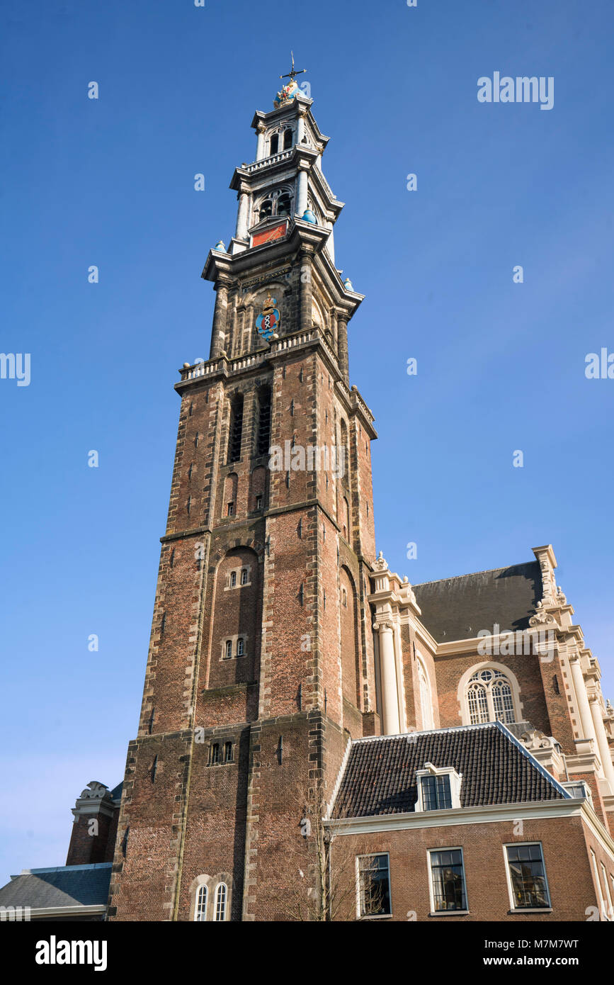 The Prinsengracht with the Westertoren / Westerkerk, Amsterdam, The Netherlands Stock Photo