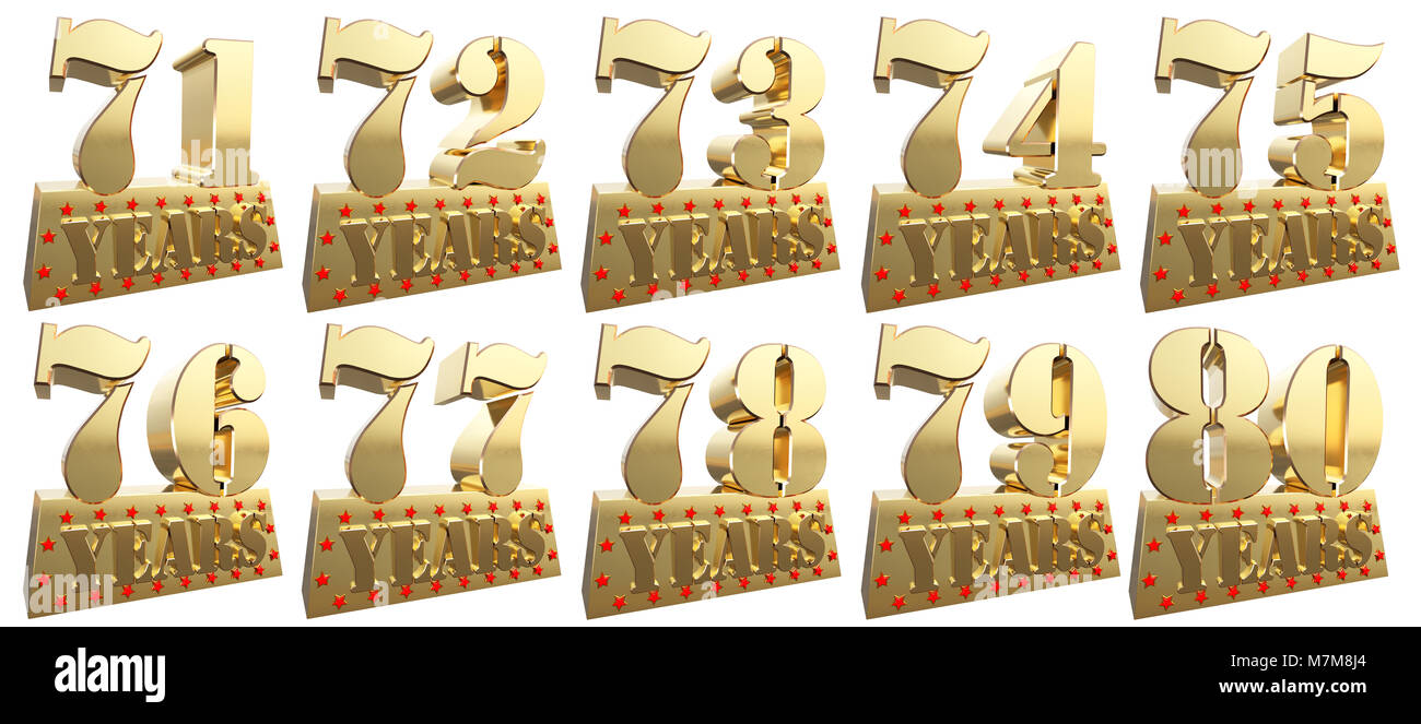 Set of golden digits on a gold ingot for the anniversary. 3d illustration Stock Photo