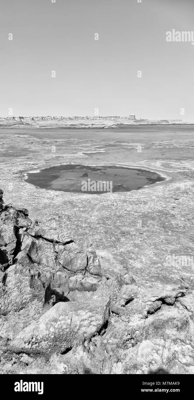 in  danakil ethiopia africa    the black lake with boiling oil and hot Stock Photo