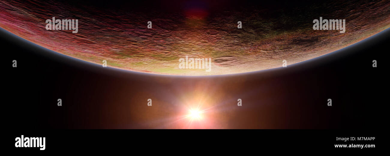 mysterious alien planet lit by a bright star (3d illustration ...