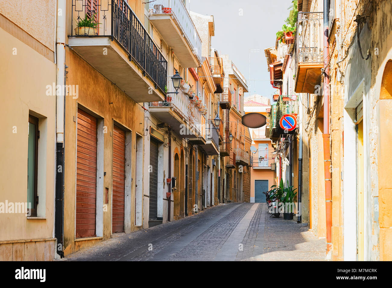 Street with old houses in Aidone, Enna province, Sicily in Italy Stock Photo