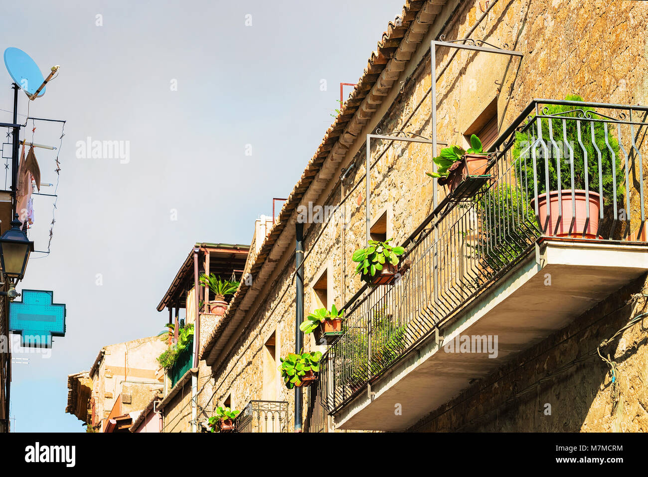 Balcony of the old house at Aidone, Enna province, Sicily in Italy Stock Photo