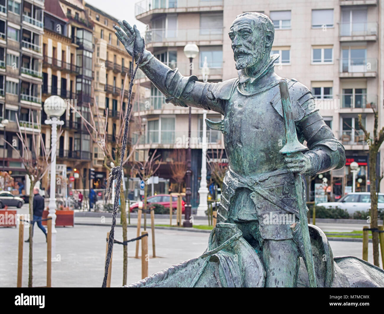 SAN SEBASTIAN, SPAIN-FEBRUARY 8, 2018: Don Quixote and Sancho Panza Sculpture by Lorenzo Coullaut - Valera Stock Photo