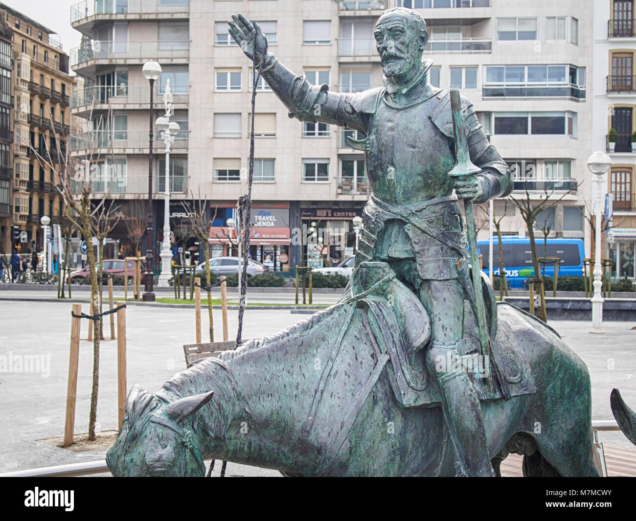 SAN SEBASTIAN, SPAIN-FEBRUARY 8, 2018: Don Quixote and Sancho Panza Sculpture by Lorenzo Coullaut - Valera Stock Photo