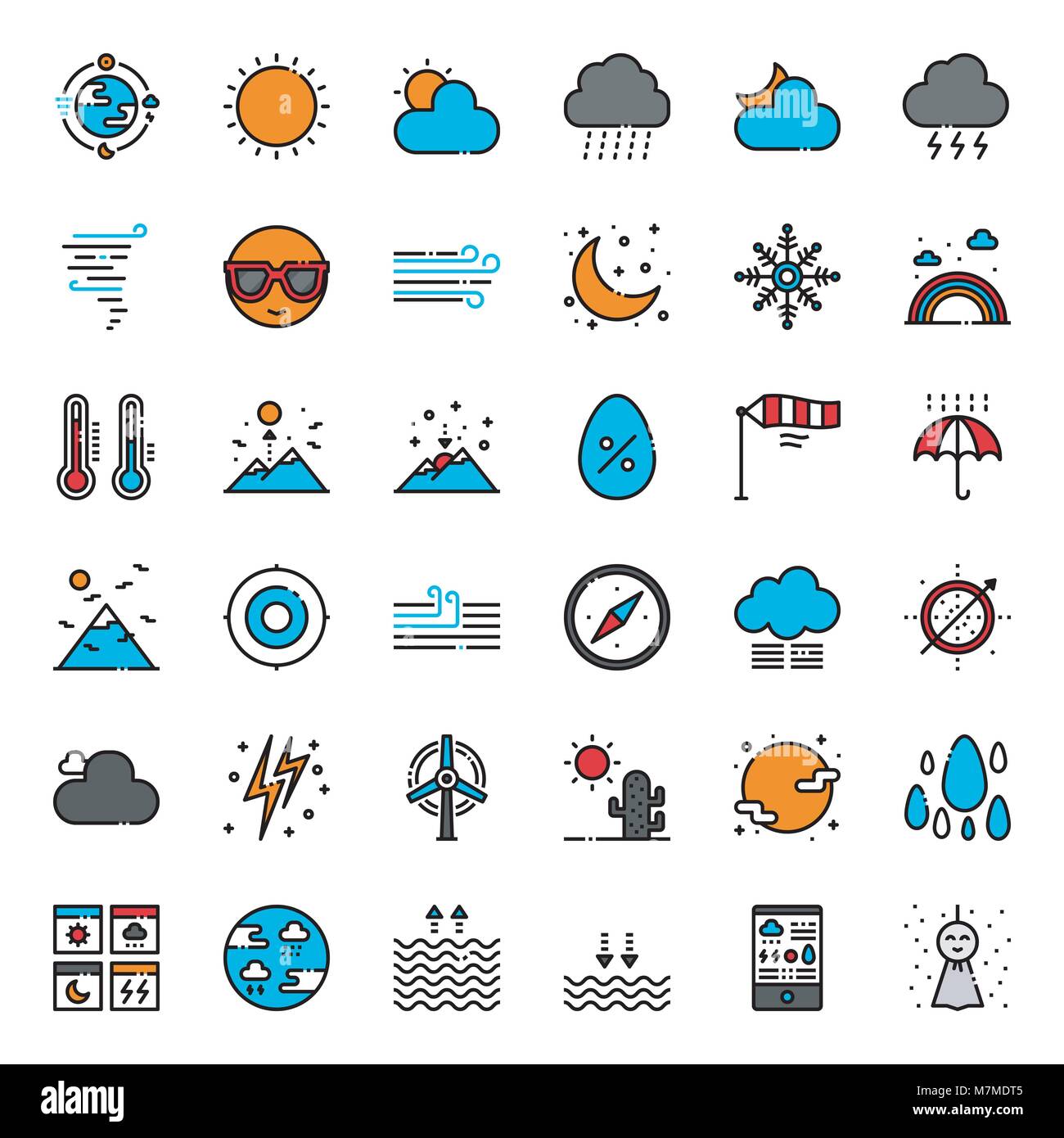 Weather forecast pixel perfect outline icon Stock Vector