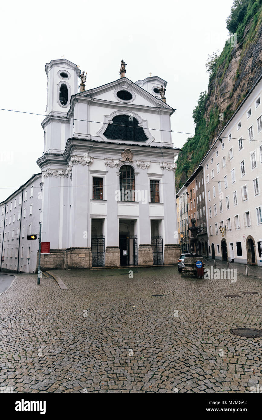 Salzburg, Austria - August 6, 2017: Heiliger Markus church in Salzburg a rainy day Stock Photo