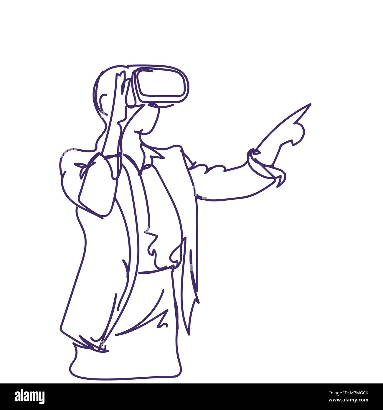 Woman Sketch Wearing 3d Glasses Virtual Reality Headset Doodle Female