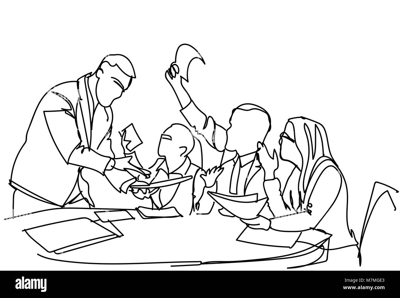 Corporate Team Brainstorming, Group Of Business Men And Women Working At New Strategy Together Stock Vector