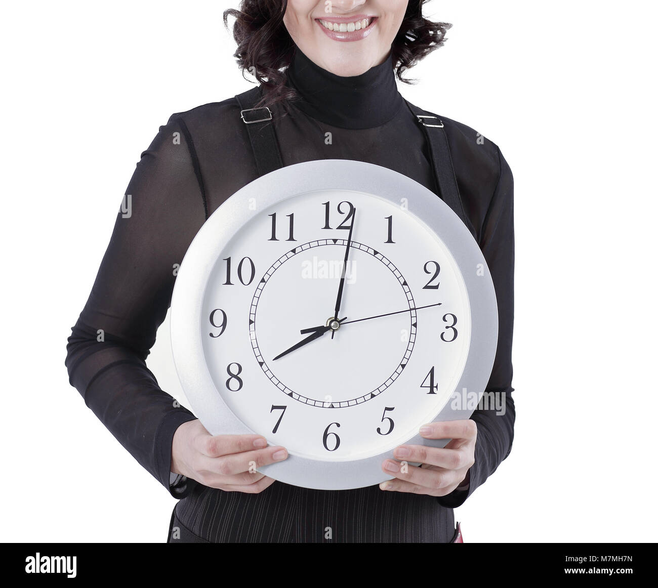 young business woman with the large clock Stock Photo - Alamy