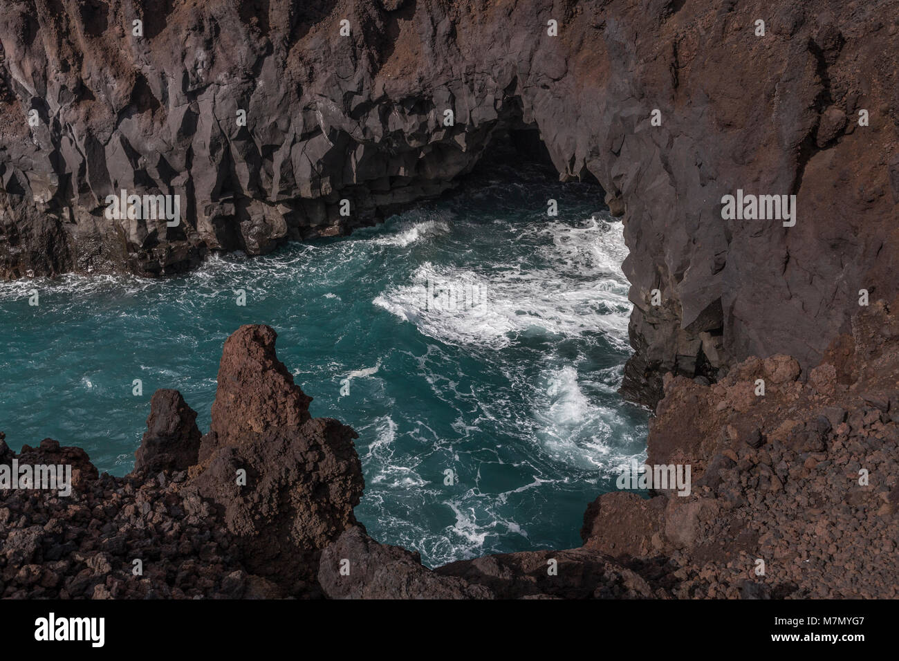 Volcanic coastline at Los Hervideros, Lanzarote, Canary Islands Stock Photo
