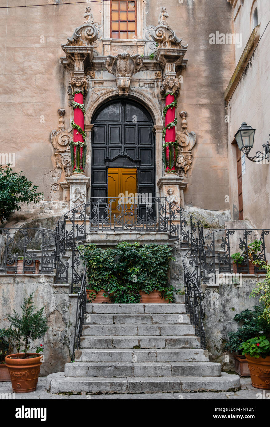The medieval church of Santo Stefano, (a.k.a the church of Purgatory) has one of the most beautiful facades in Cefalu, Sicily, Italy. Stock Photo