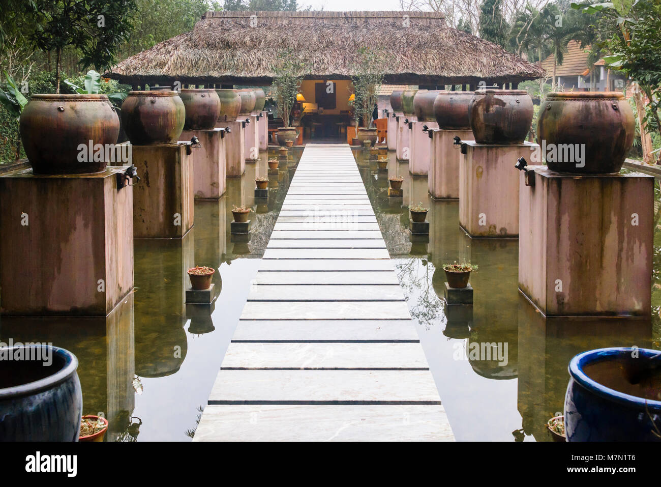 Path to the spa in the Pilgrimage Hotel, Hue, Vietnam Stock Photo