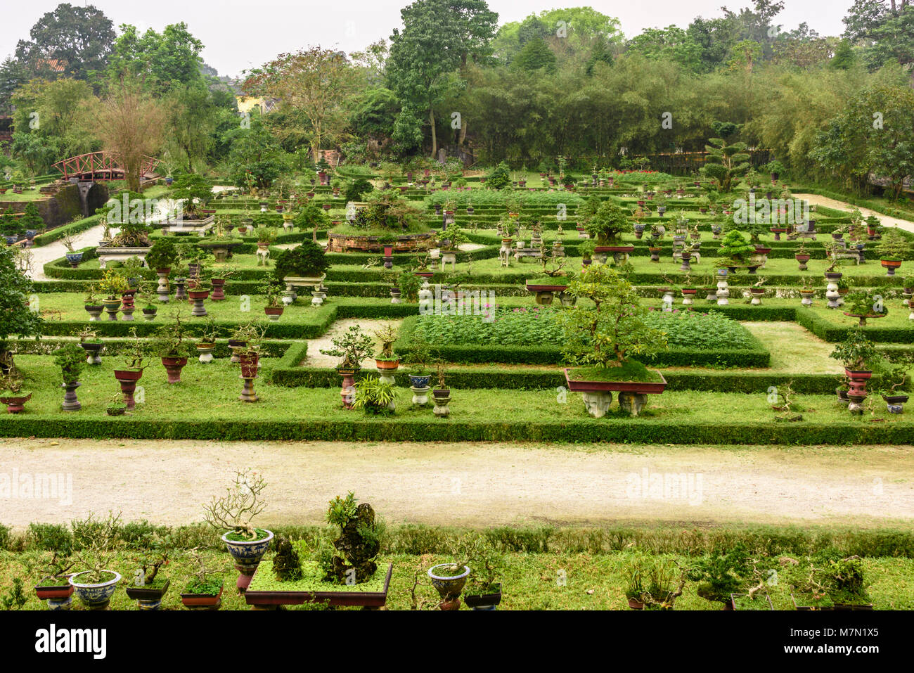 Bonsai garden in Hoàng thành (Imperial City) a walled citadel built in 1804 in Hue, Vietnam. Stock Photo