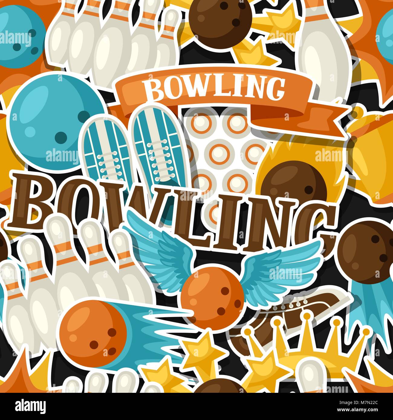 Seamless pattern with bowling items. Background made without clipping