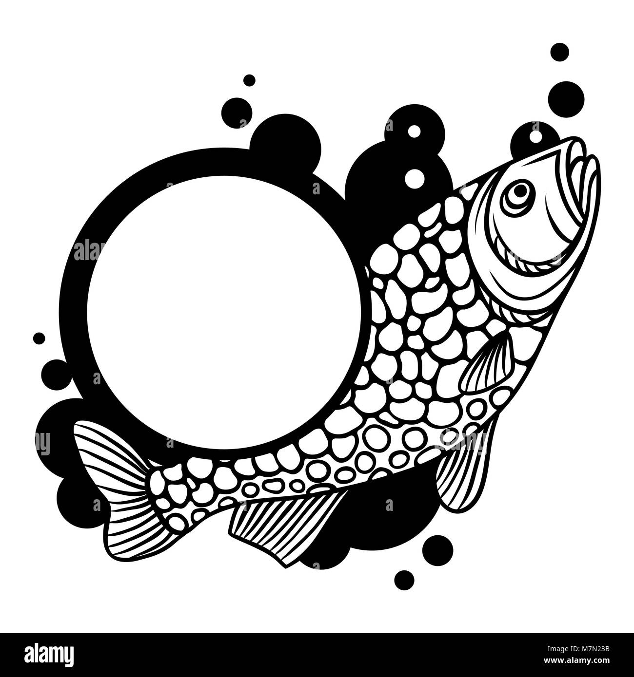 Circle frame with decorative fish. Image for design on t-shirts, prints, decorations brochures and websites Stock Vector