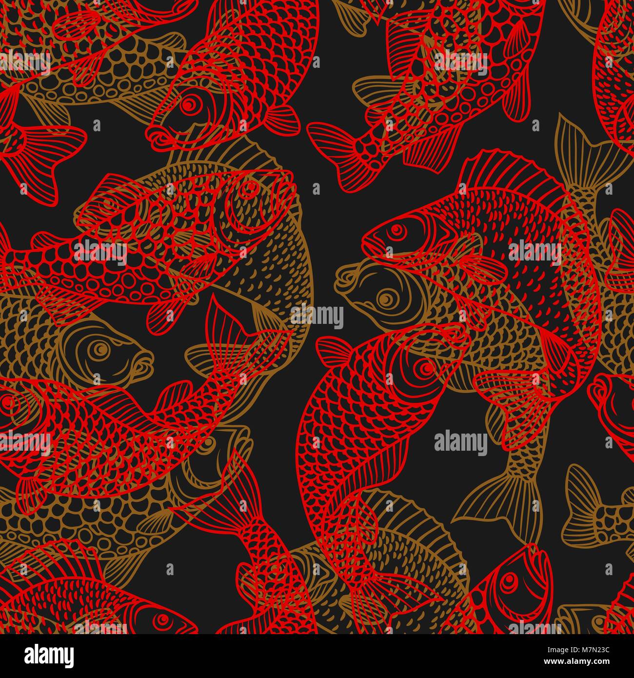 Seamless pattern with decorative fish. Background made without clipping ...